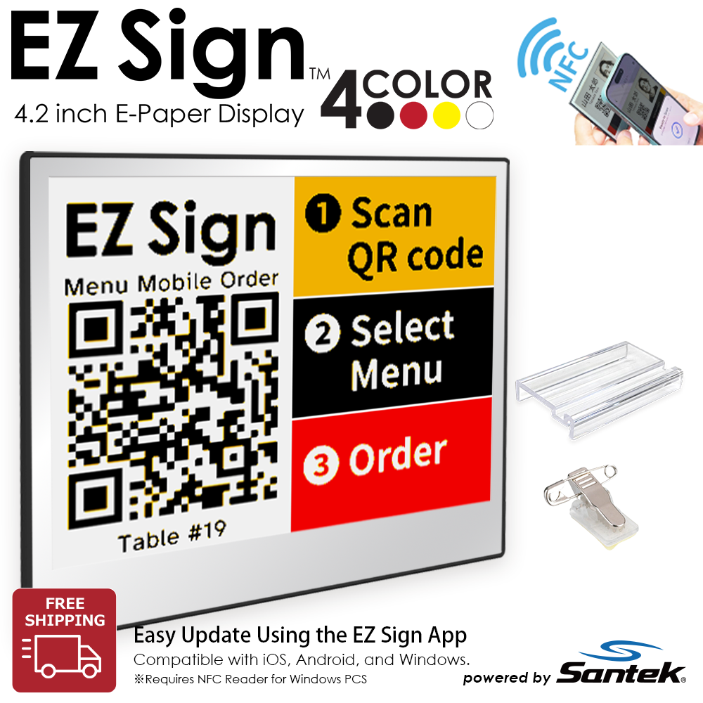 Santek EZ Sign® NFC E-Paper Display | 4-Color Display | 2.13" & 2.9" & 4.2" | IP65 Rated | No Battery Required