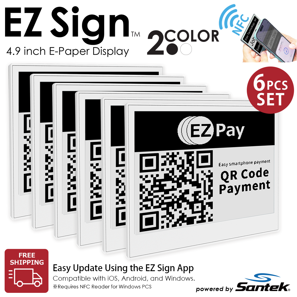 Santek EZ Sign® NFC E-Paper Display | 2-Color Display | 2.9" & 4.2" | IP65 Rated | No Battery Required