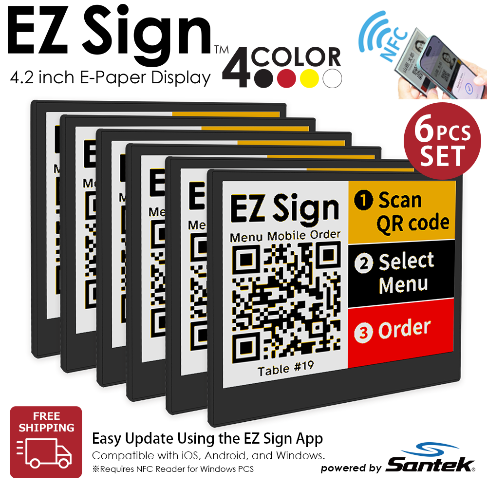 Santek EZ Sign® NFC E-Paper Display | 4-Color Display | 2.13" & 2.9" & 4.2" | IP65 Rated | No Battery Required