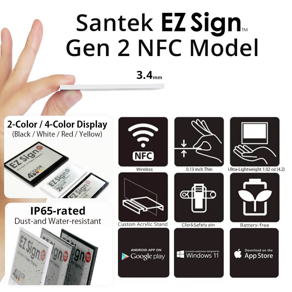 Santek EZ Sign® NFC E-Paper Display | 2-Color Display | 2.9" & 4.2" | IP65 Rated | No Battery Required