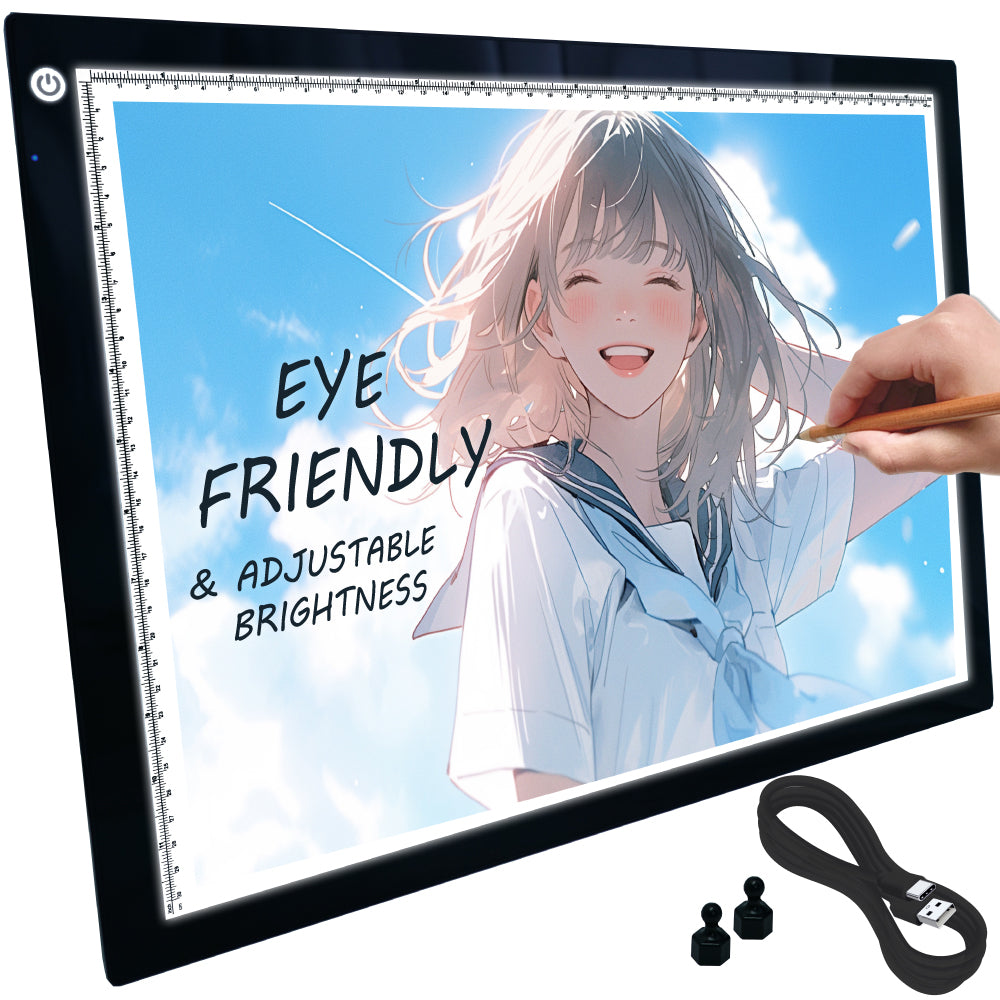 LED Light Tracer Board, Eye Friendly Light Box with USB-C Cable & 2 Magnets (A4/A3)
