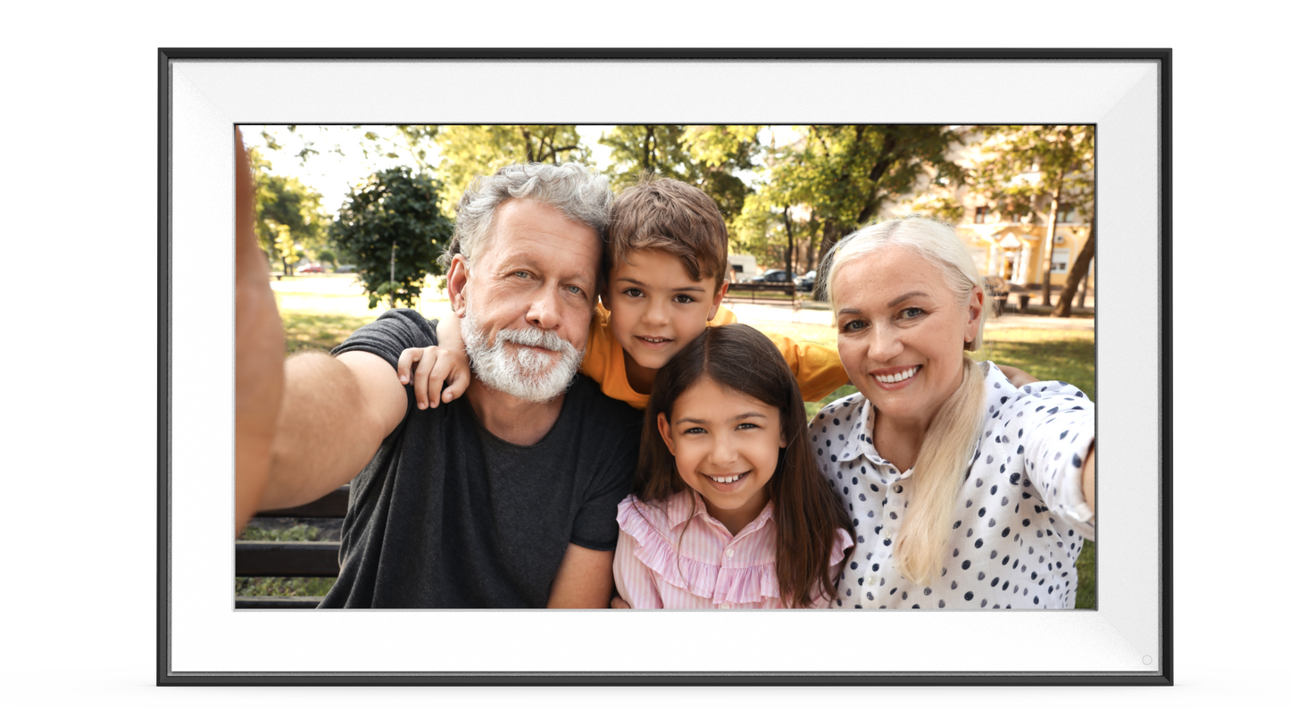 Photo Frame & Alarm Clock – Touch Panel Digital Clock with Multi-Functions (White & Black, 15.6")