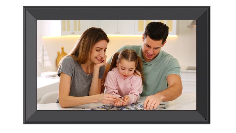 Photo Frame & Alarm Clock – Touch Panel Digital Clock with Multi-Functions (White & Black, 15.6")