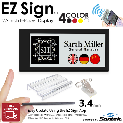 Santek EZ Sign® NFC E-Paper Display | 4-Color Display | 2.13" & 2.9" & 4.2" | IP65 Rated | No Battery Required
