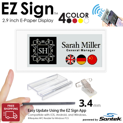 Santek EZ Sign® NFC E-Paper Display | 4-Color Display | 2.13" & 2.9" & 4.2" | IP65 Rated | No Battery Required