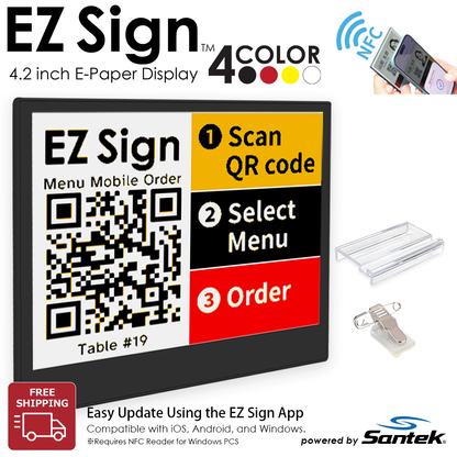 Santek EZ Sign® NFC E-Paper Display | 4-Color Display | 2.13" & 2.9" & 4.2" | IP65 Rated | No Battery Required