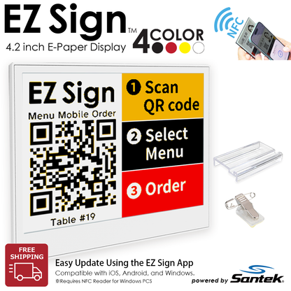 Santek EZ Sign® NFC E-Paper Display | 4-Color Display | 2.13" & 2.9" & 4.2" | IP65 Rated | No Battery Required