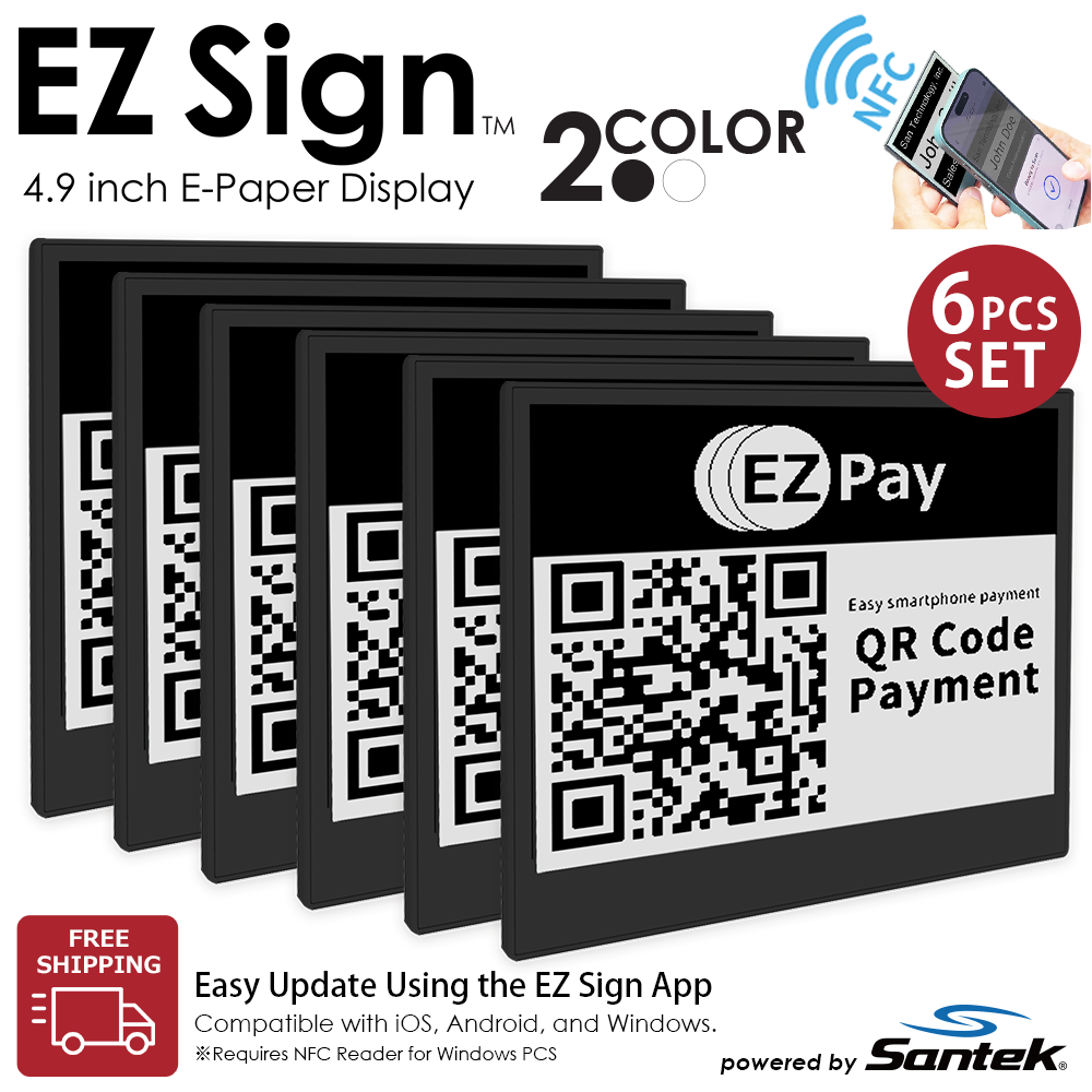 Santek EZ Sign® NFC E-Paper Display | 2-Color Display | 2.9" & 4.2" | IP65 Rated | No Battery Required