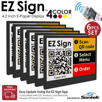 Santek EZ Sign® NFC E-Paper Display | 4-Color Display | 2.13" & 2.9" & 4.2" | IP65 Rated | No Battery Required