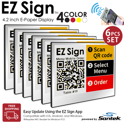 Santek EZ Sign® NFC E-Paper Display | 4-Color Display | 2.13" & 2.9" & 4.2" | IP65 Rated | No Battery Required
