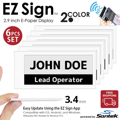 Santek EZ Sign® NFC E-Paper Display | 2-Color Display | 2.9" & 4.2" | IP65 Rated | No Battery Required