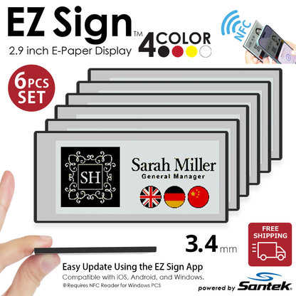 Santek EZ Sign® NFC E-Paper Display | 4-Color Display | 2.13" & 2.9" & 4.2" | IP65 Rated | No Battery Required