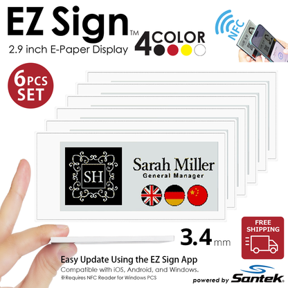 Santek EZ Sign® NFC E-Paper Display | 4-Color Display | 2.13" & 2.9" & 4.2" | IP65 Rated | No Battery Required