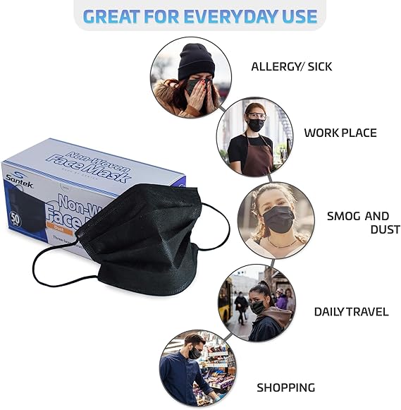 BLACK 3-Ply Non-Woven Disposable Mask