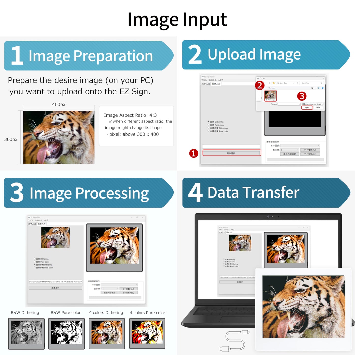 EZ Sign® USB 4.2" 4-Color E-Paper Display – Cable Type [SE0420B1]