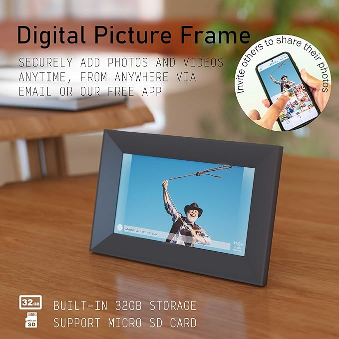 Photo Frame & Alarm Clock – Touch Panel Digital Clock with Multi-Functions (White & Black, 10.1")