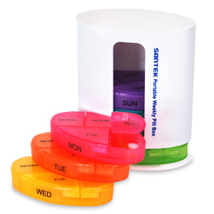 Weekly Pill Organizer,4-Times-A-Day Detachable Pill Case Large Compartments Medication Reminder Portable for Vitamins Fish Oil Compartments Supplements- Tower Style