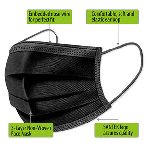 NEW BLACK 3-Ply Non-Woven Disposable Mask 50pcs