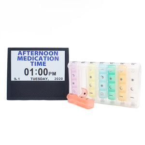 Discounted Bundle - Pop-up Style Weekly Pill Organizer + 3-in-1 Digital Clock, Photo Frame & Medication Reminders