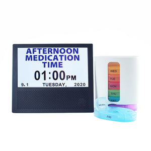 Discounted Bundle - Tower Style Weekly Pill Organizer + 3-in-1 Digital Clock, Photo Frame & Medication Reminders