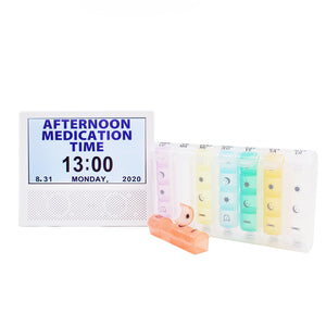 Discounted Bundle - Pop-up Style Weekly Pill Organizer + 3-in-1 Digital Clock, Photo Frame & Medication Reminders